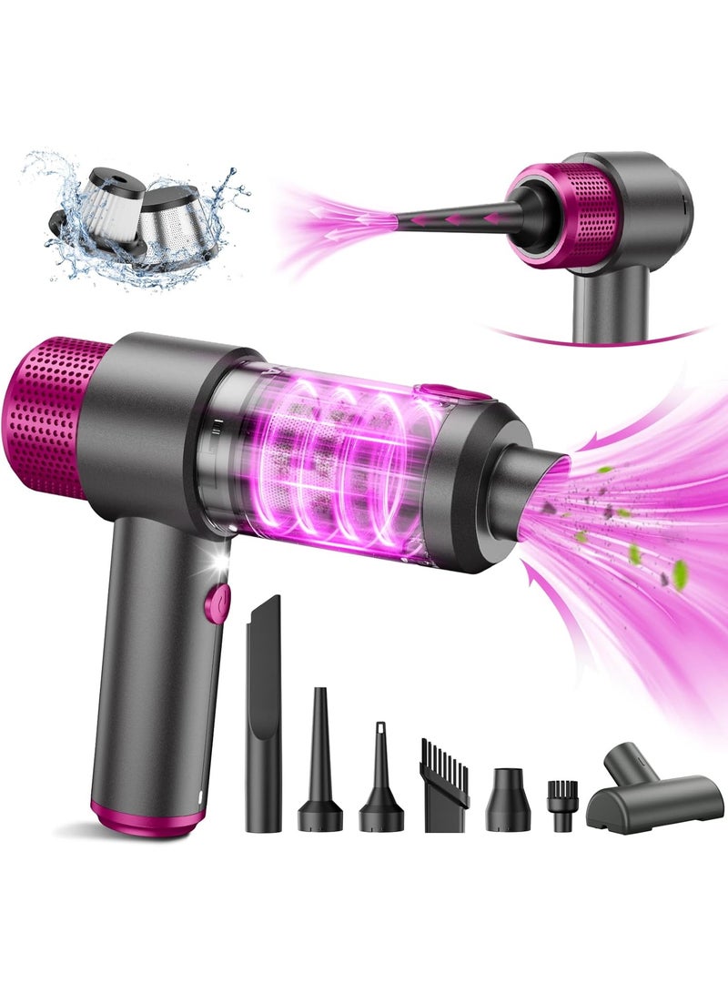 مكنسة كهربائية محمولة للسيارة بدون سلك، قوة شفط عالية 15000PA، مكنسة سيارة ومنفاخ هواء، 4 في 1 صغيرة محمولة مع ضوء LED، مكنسة كهربائية يدوية للسيارة والمنزل والمكتب - Image 1